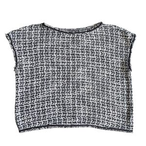 Max Studio Women's Tweed Black & White Cap Sleeve Knit Top Size Medium